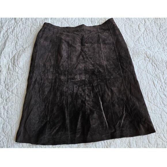 Terry Lewis Classic Suede Genuine Leather Skirt Women Sz 24W Dark Brown 42 waist - Picture 1 of 5
